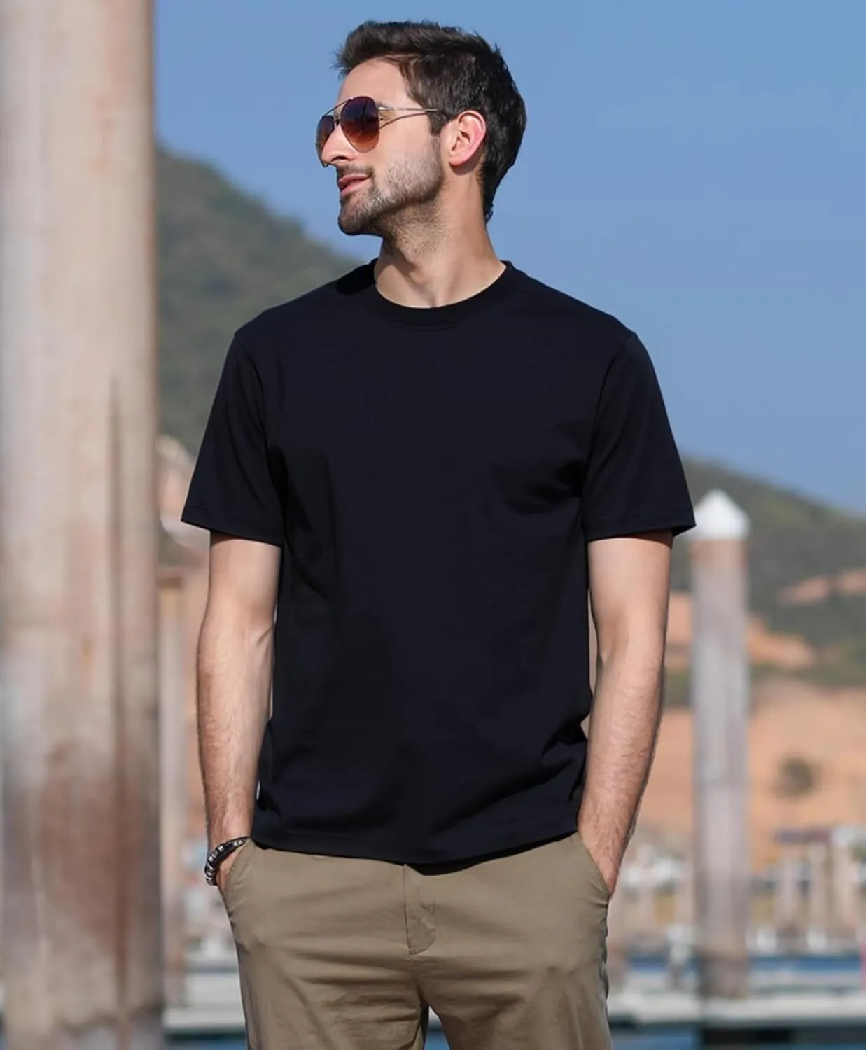 100% Cotton Men's Plain Short Sleeve Crew Neck T-Shirt, Regular Fit Casual T Shirt Tops, Basic Tees, Tshirt