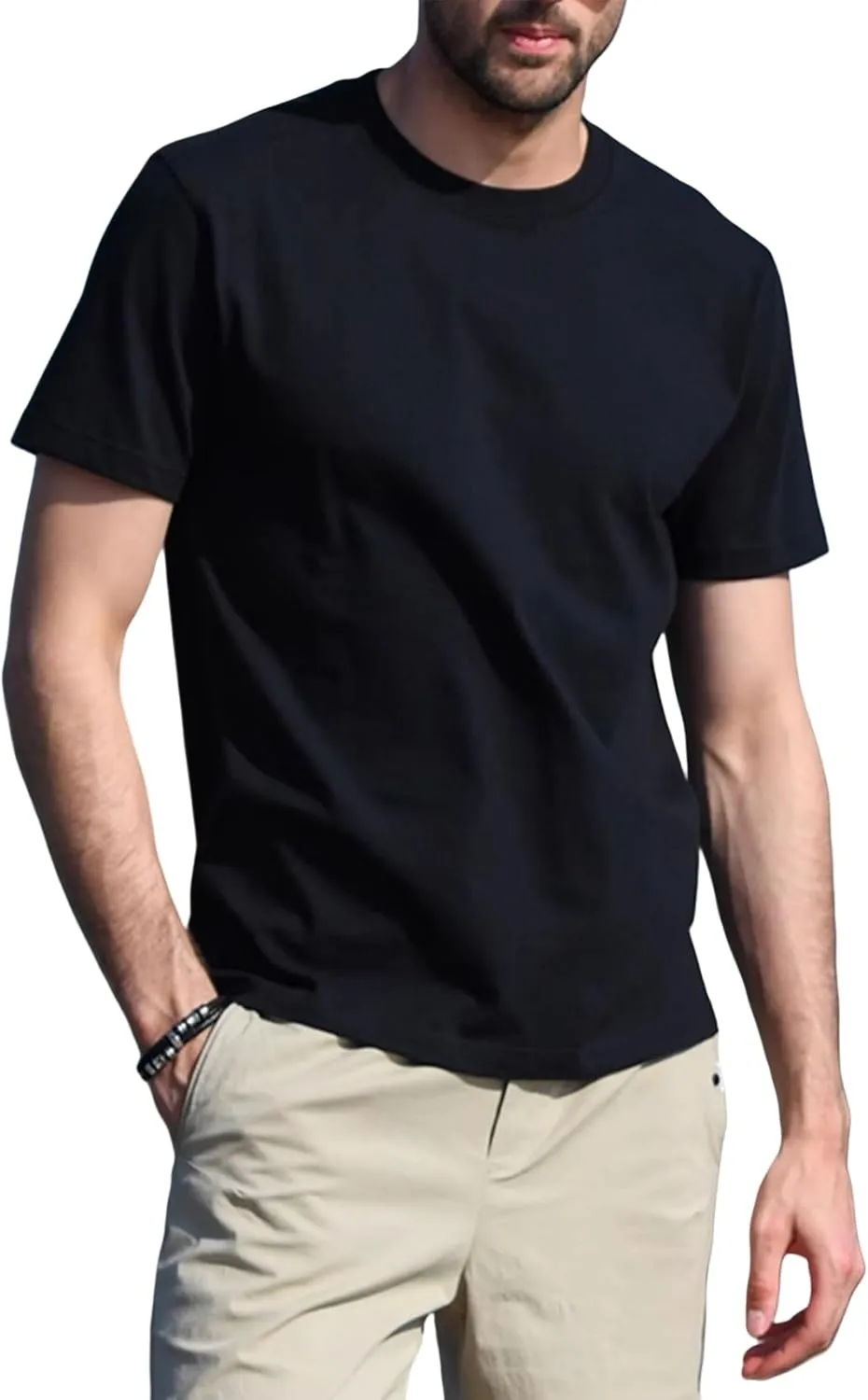 100% Cotton Men's Plain Short Sleeve Crew Neck T-Shirt, Regular Fit Casual T Shirt Tops, Basic Tees, Tshirt