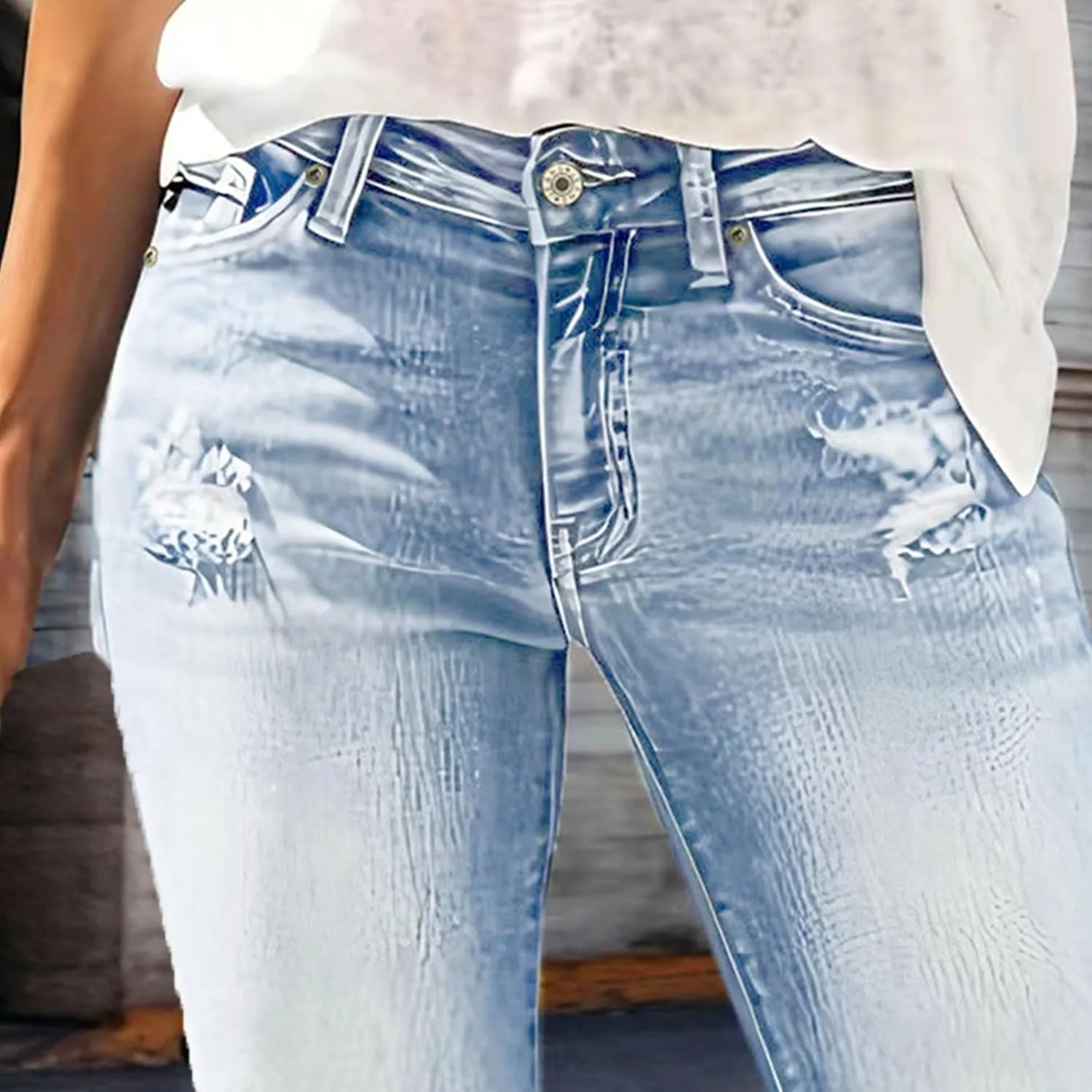 2025 Spring Summer Stretch Women's Skinny Jeans Ripped Fashion Slimming Belly Women's Hip Lifting Casual Jeans