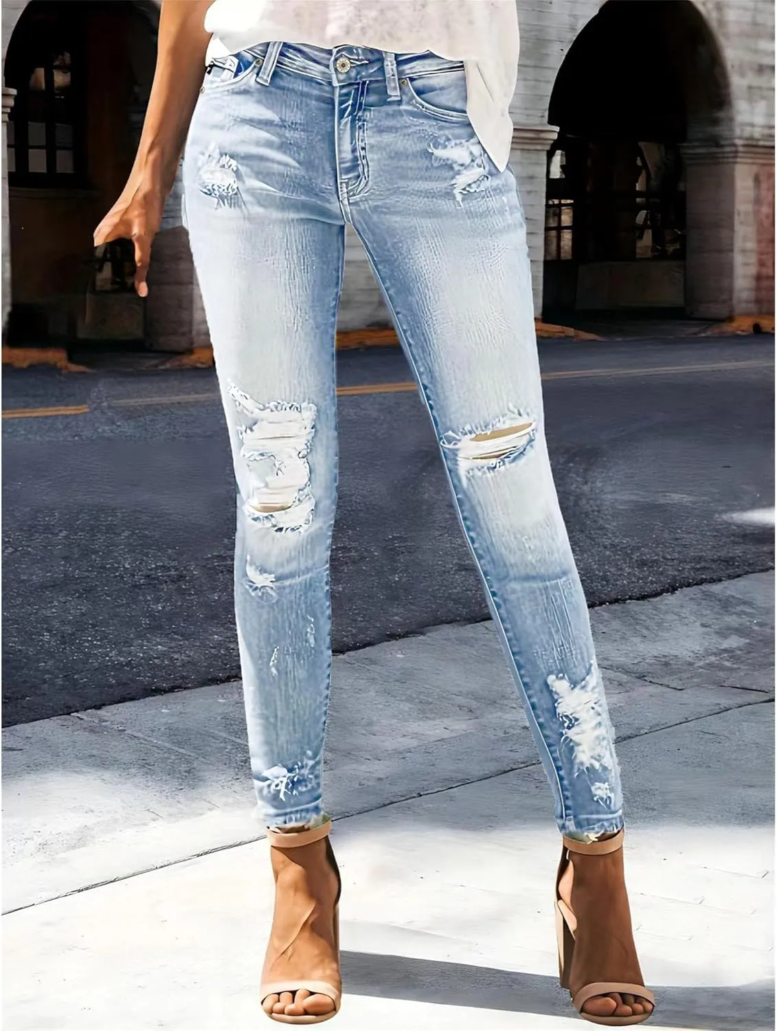 2025 Spring Summer Stretch Women's Skinny Jeans Ripped Fashion Slimming Belly Women's Hip Lifting Casual Jeans
