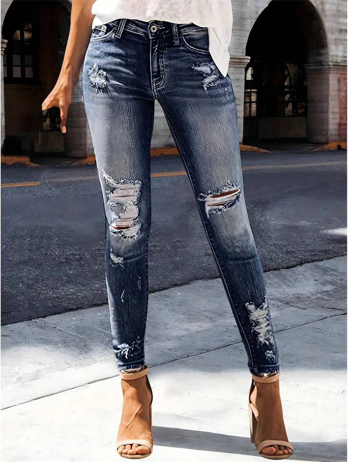 2025 Spring Summer Stretch Women's Skinny Jeans Ripped Fashion Slimming Belly Women's Hip Lifting Casual Jeans