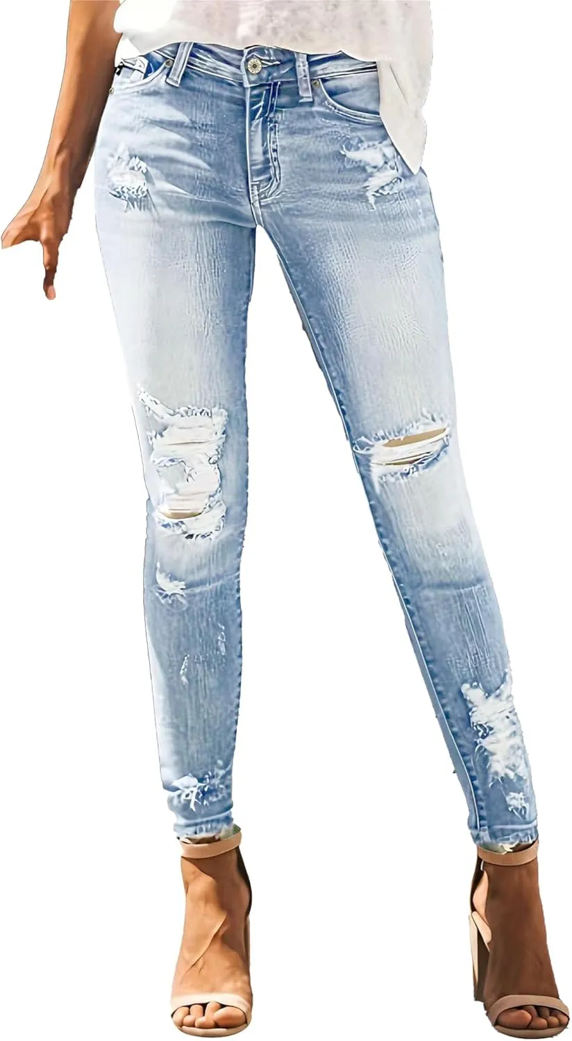 2025 Spring Summer Stretch Women's Skinny Jeans Ripped Fashion Slimming Belly Women's Hip Lifting Casual Jeans