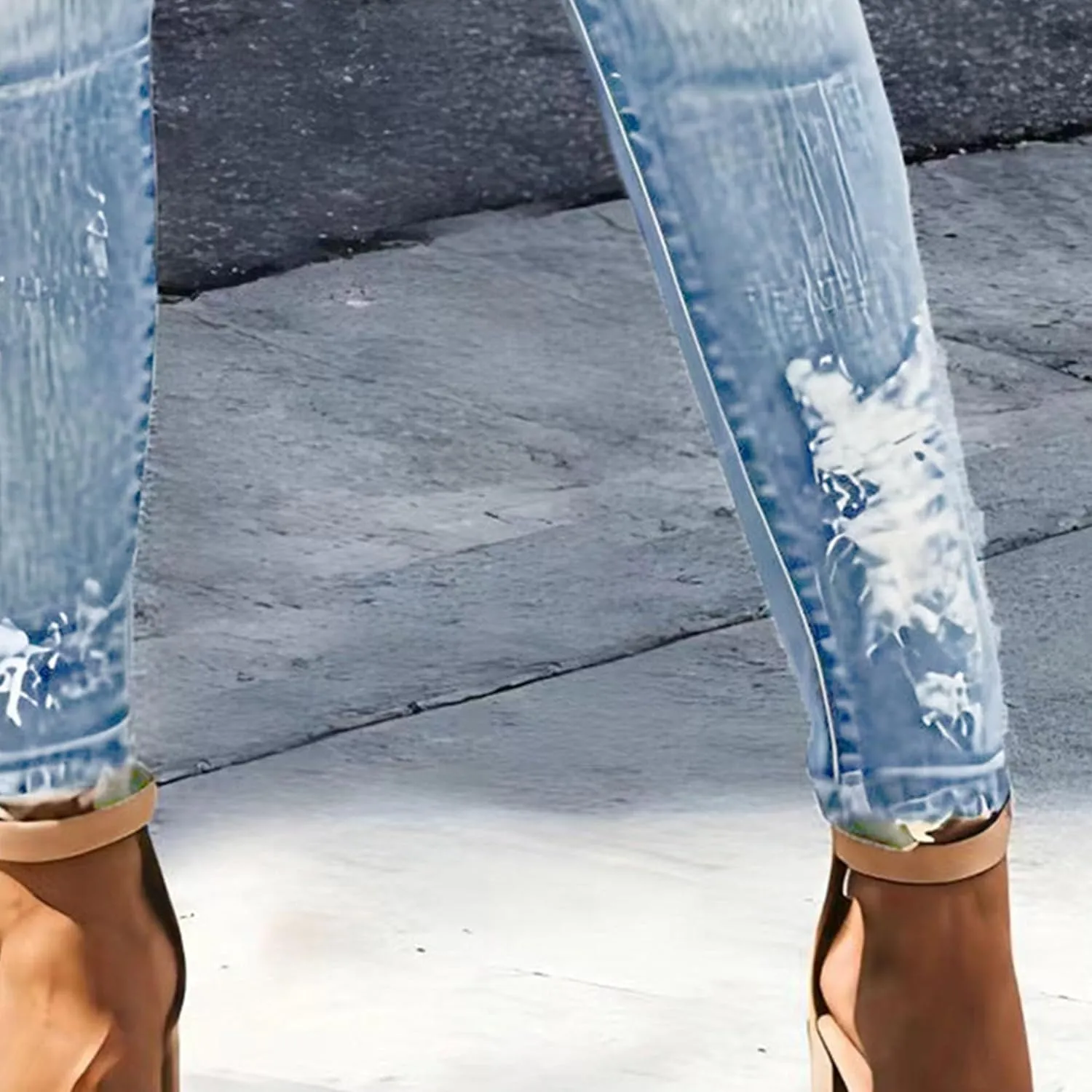 2025 Spring Summer Stretch Women's Skinny Jeans Ripped Fashion Slimming Belly Women's Hip Lifting Casual Jeans