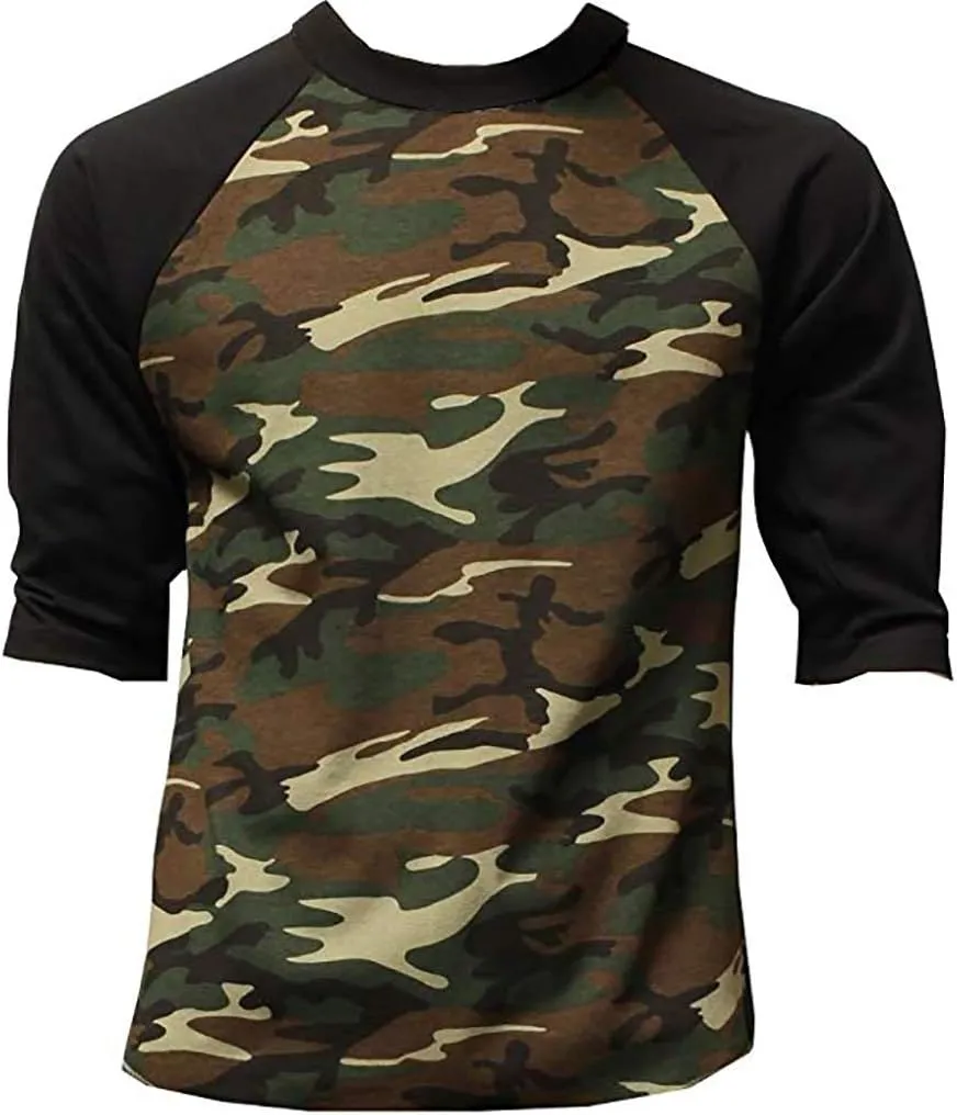 3/4 Sleeve Plain T-Shirt Baseball Tee Raglan Jersey Sports Men's Tee