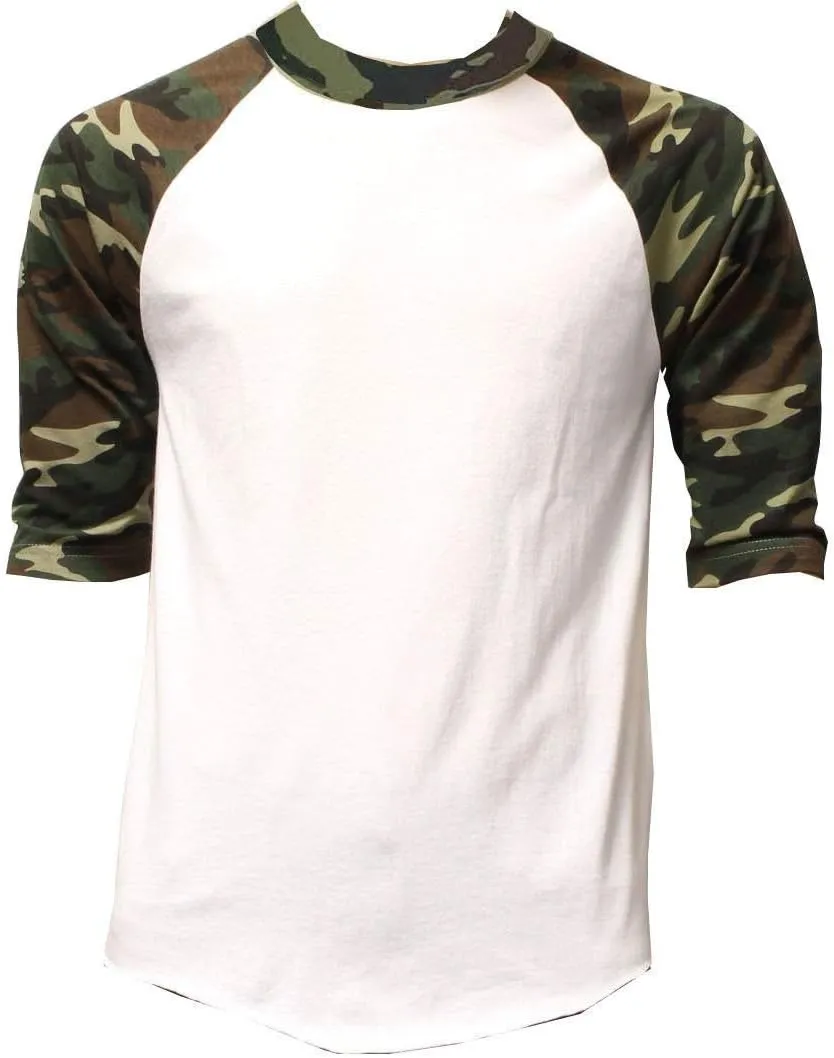 3/4 Sleeve Plain T-Shirt Baseball Tee Raglan Jersey Sports Men's Tee