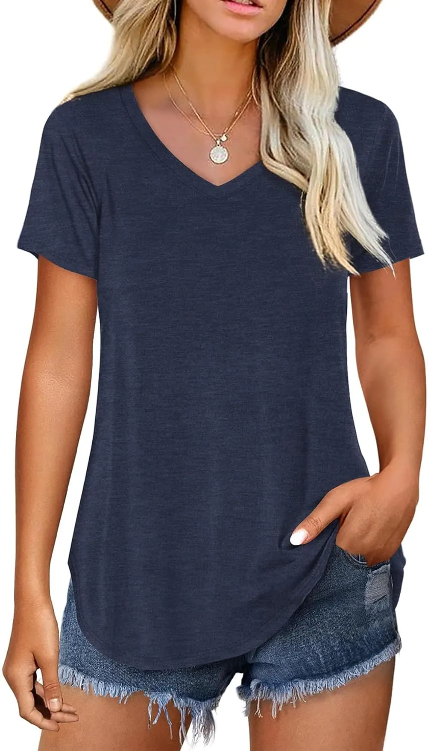 Amoretu Women V Neck T-Shirt Casual Short Sleeve Plain Tee Shirts Blouses