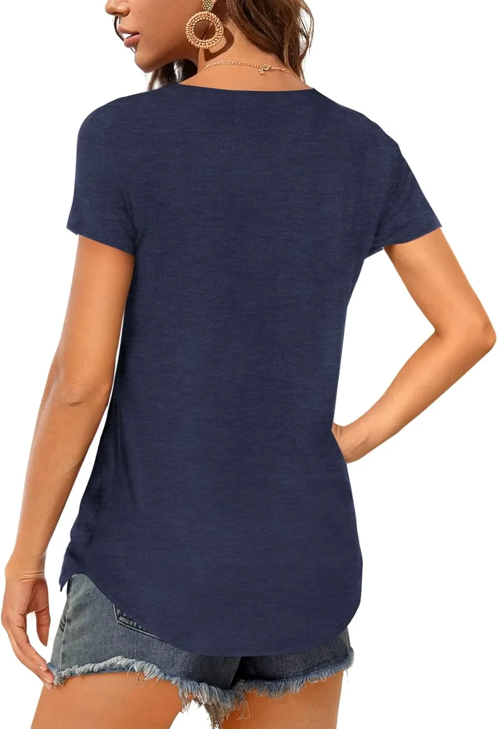 Amoretu Women V Neck T-Shirt Casual Short Sleeve Plain Tee Shirts Blouses