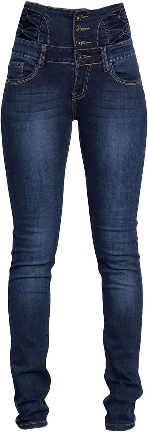 Andongnywell Skinny Jeans Women Stretchy Butt Lifting Slim Fit Denim Pants High Rise Multiple Buttons Jegging Jeans Trouser