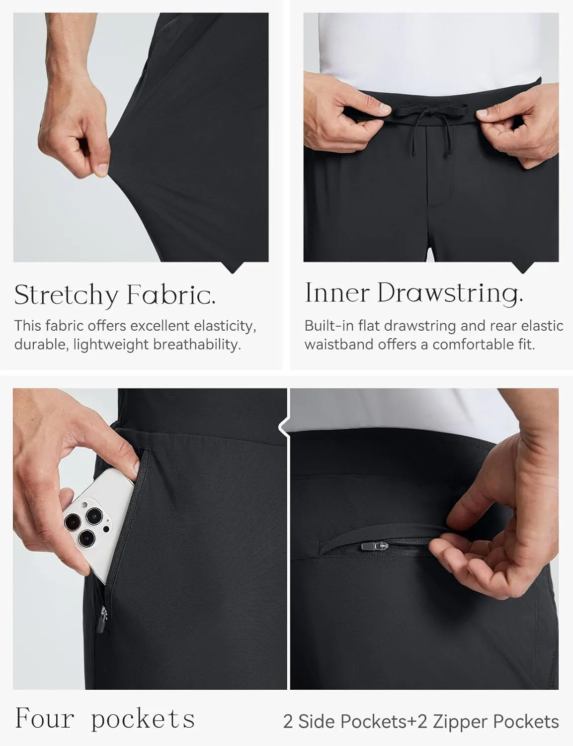 BALEAF Men's Golf Pants Stretch Relaxed Fit 30" Sweatpants with Zipper Pockets Work Casual Athletic
