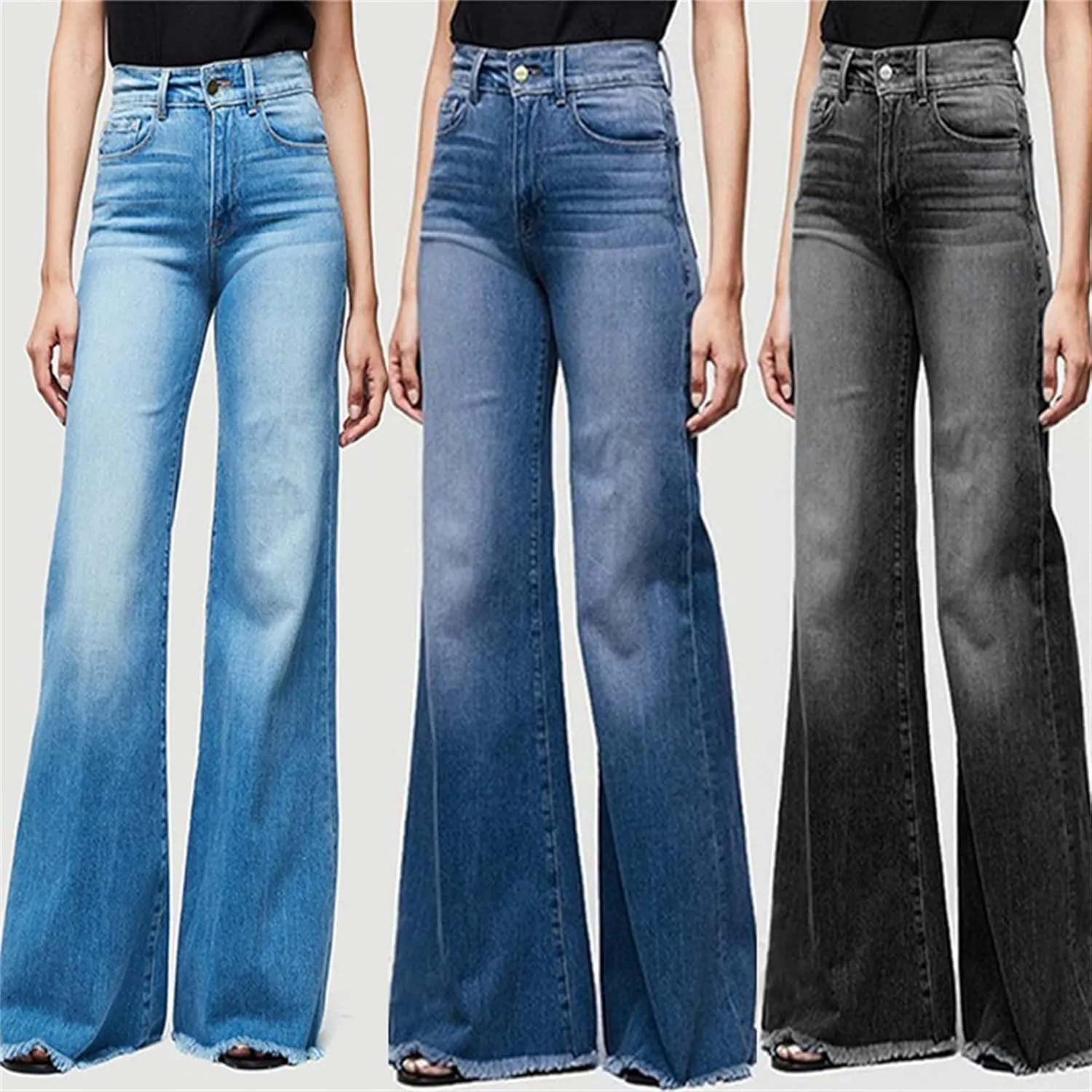 Bell Bottom Jeans for Women High Waisted Flare Jeans Classic Stretch Wide Leg Denim Pants Trousers (Large,Black)