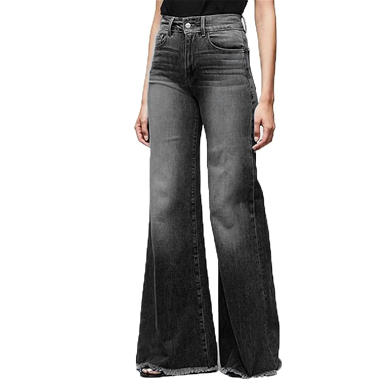 Bell Bottom Jeans for Women High Waisted Flare Jeans Classic Stretch Wide Leg Denim Pants Trousers (Large,Black)