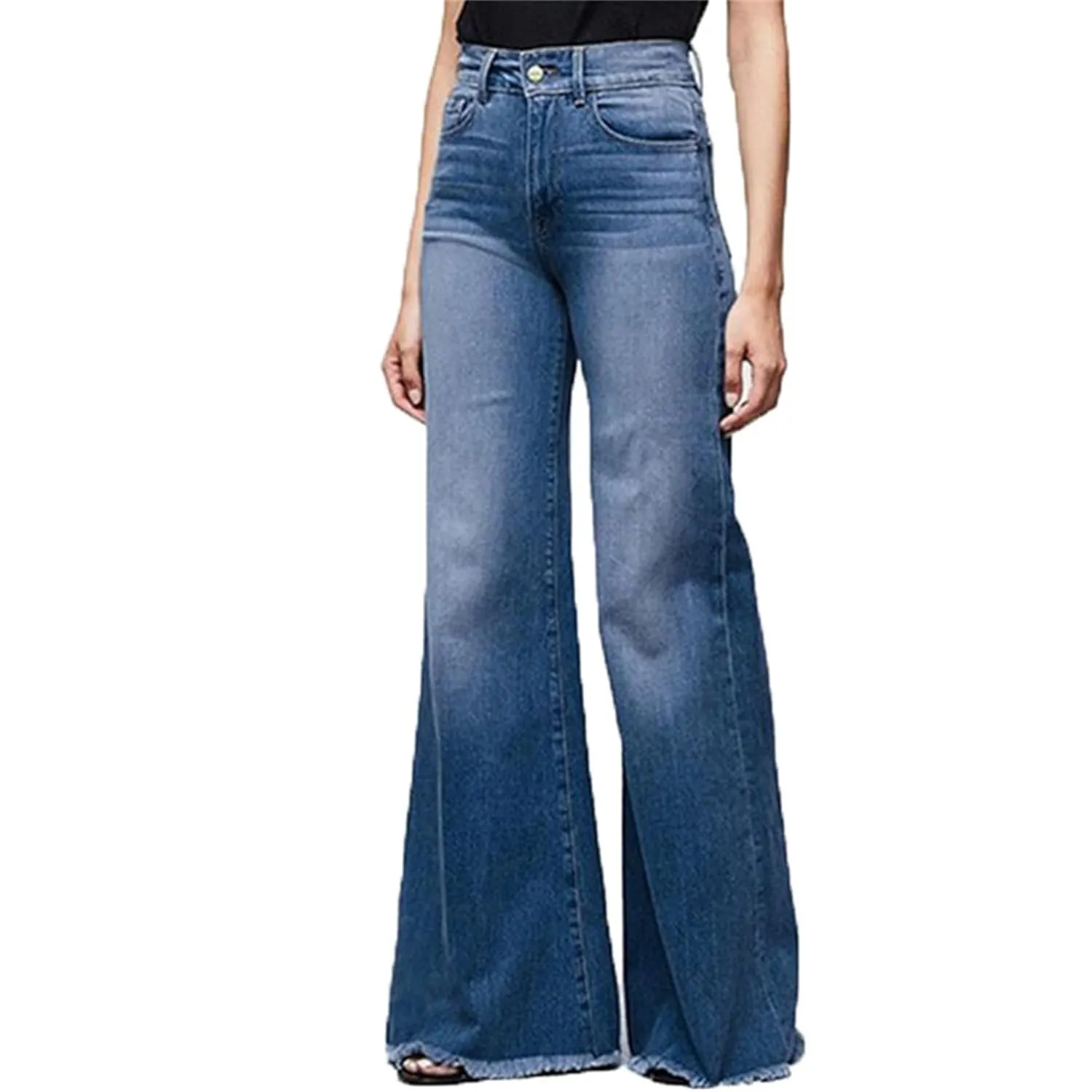 Bell Bottom Jeans for Women High Waisted Flare Jeans Classic Stretch Wide Leg Denim Pants Trousers (Large,Dark Blue)