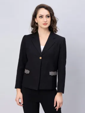 Black Cotton Single Breasted Blazer: Casual Elegance Refined