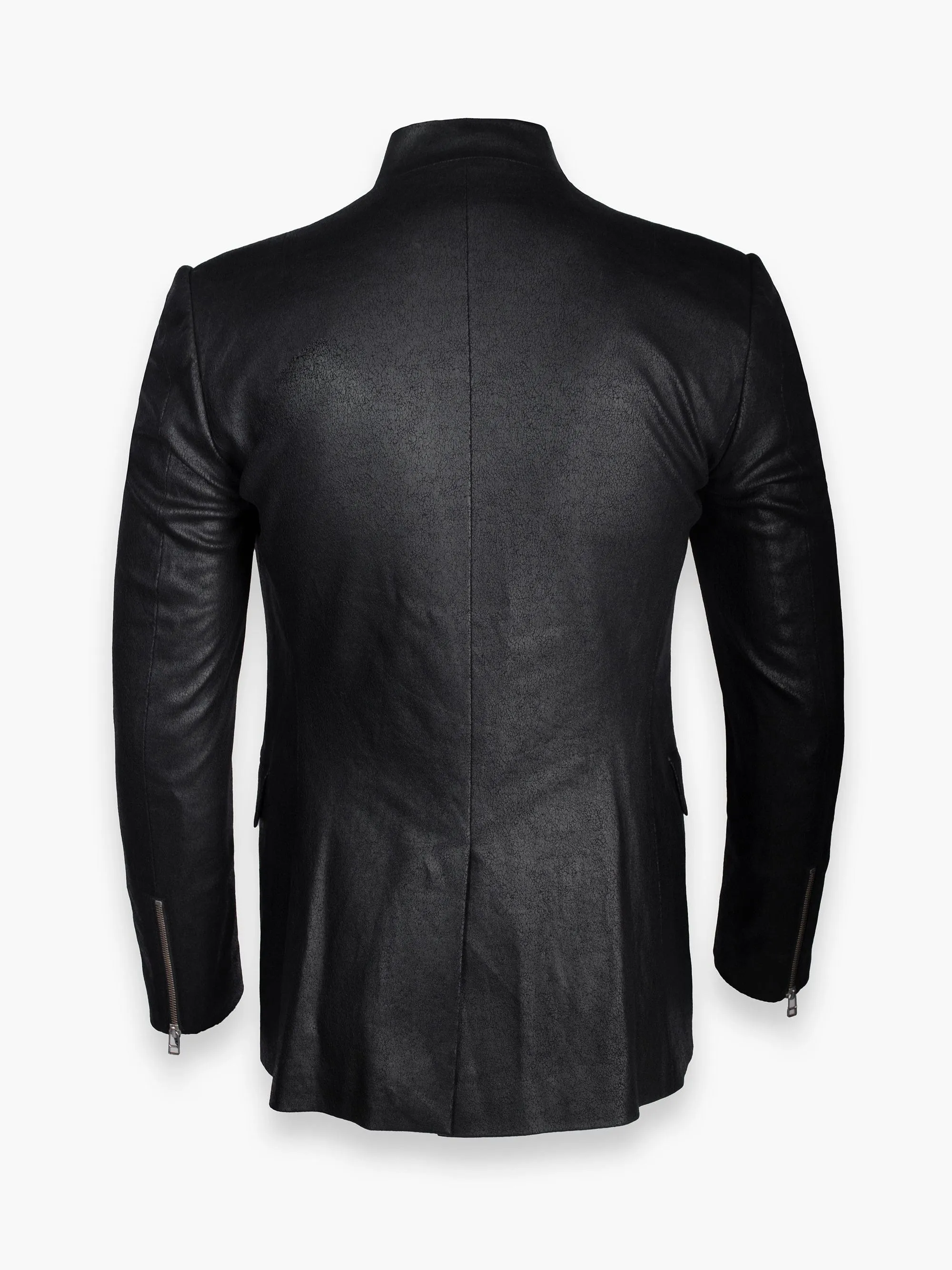 Black Textured Leather Blazer with Silk Lining