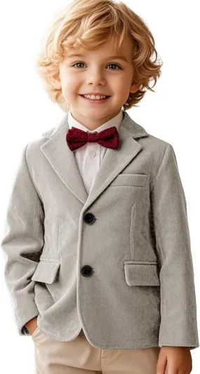 Boy Corduroy Suit Blazer Cute Slim Fit Notched Lapel Stylish Two Button Formal Suit Jacket for Boys Wedding