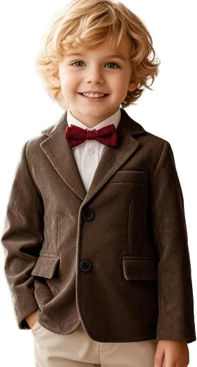 Boy Corduroy Suit Blazer Cute Slim Fit Notched Lapel Stylish Two Button Formal Suit Jacket for Boys Wedding