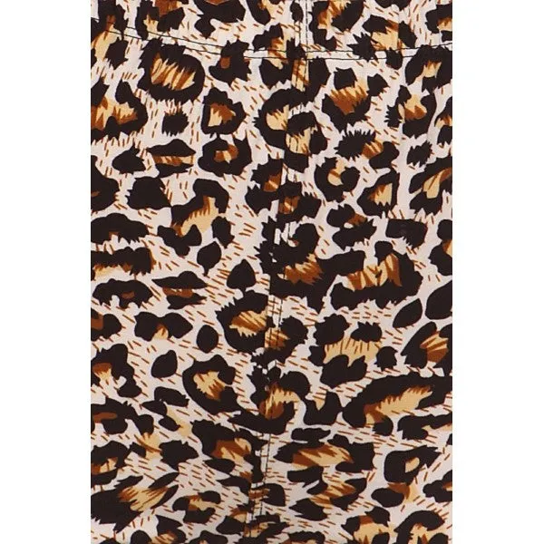 Brown Cheetah Animal Print Lined Leggings Pants w/ Elastic Waist