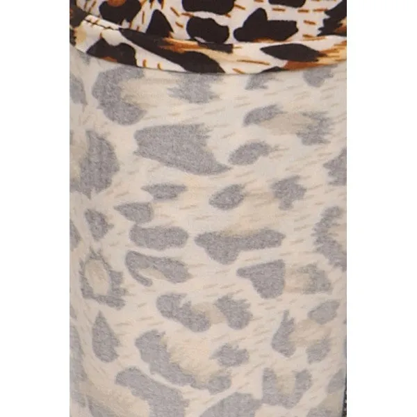 Brown Cheetah Animal Print Lined Leggings Pants w/ Elastic Waist