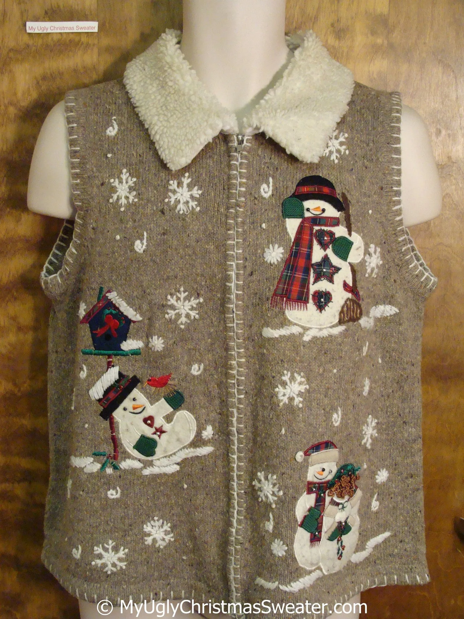 Brown Ugly Christmas Sweater Vest with Fluffy Collar