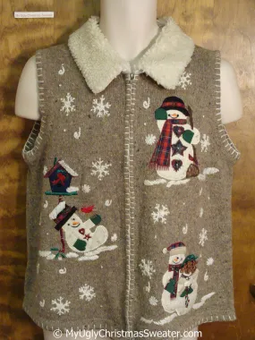 Brown Ugly Christmas Sweater Vest with Fluffy Collar