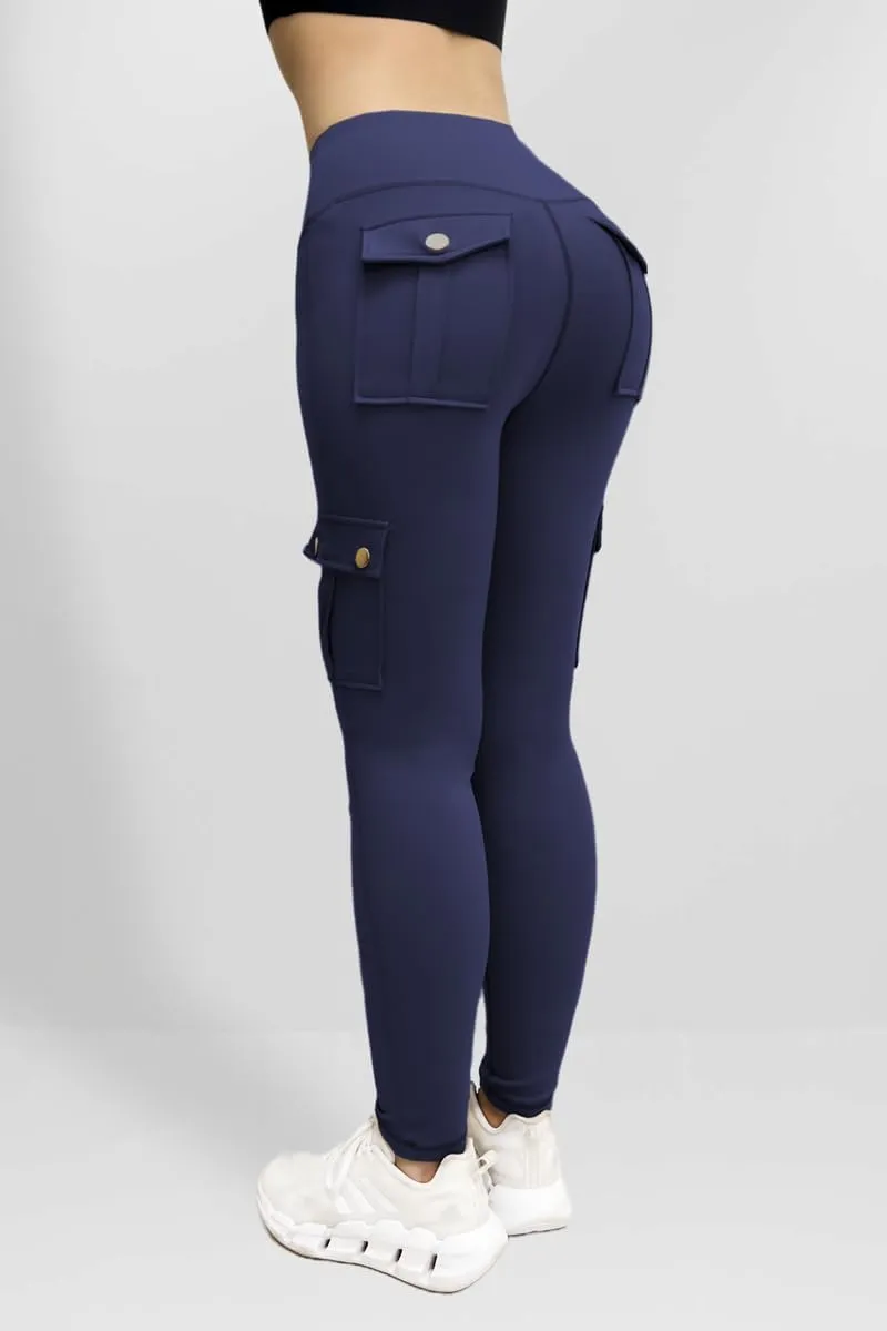 Butt Lifting Leggings for Women Workout Slim Fit High Waist Tummy Control Cargo Pants Gym Yoga Leggings with Pockets