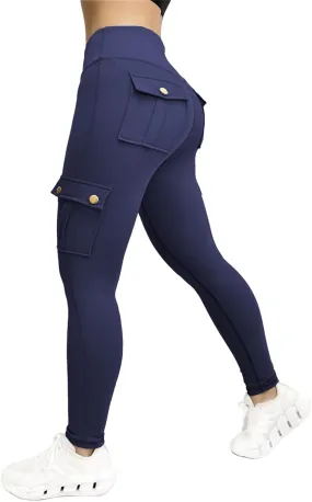 Butt Lifting Leggings for Women Workout Slim Fit High Waist Tummy Control Cargo Pants Gym Yoga Leggings with Pockets