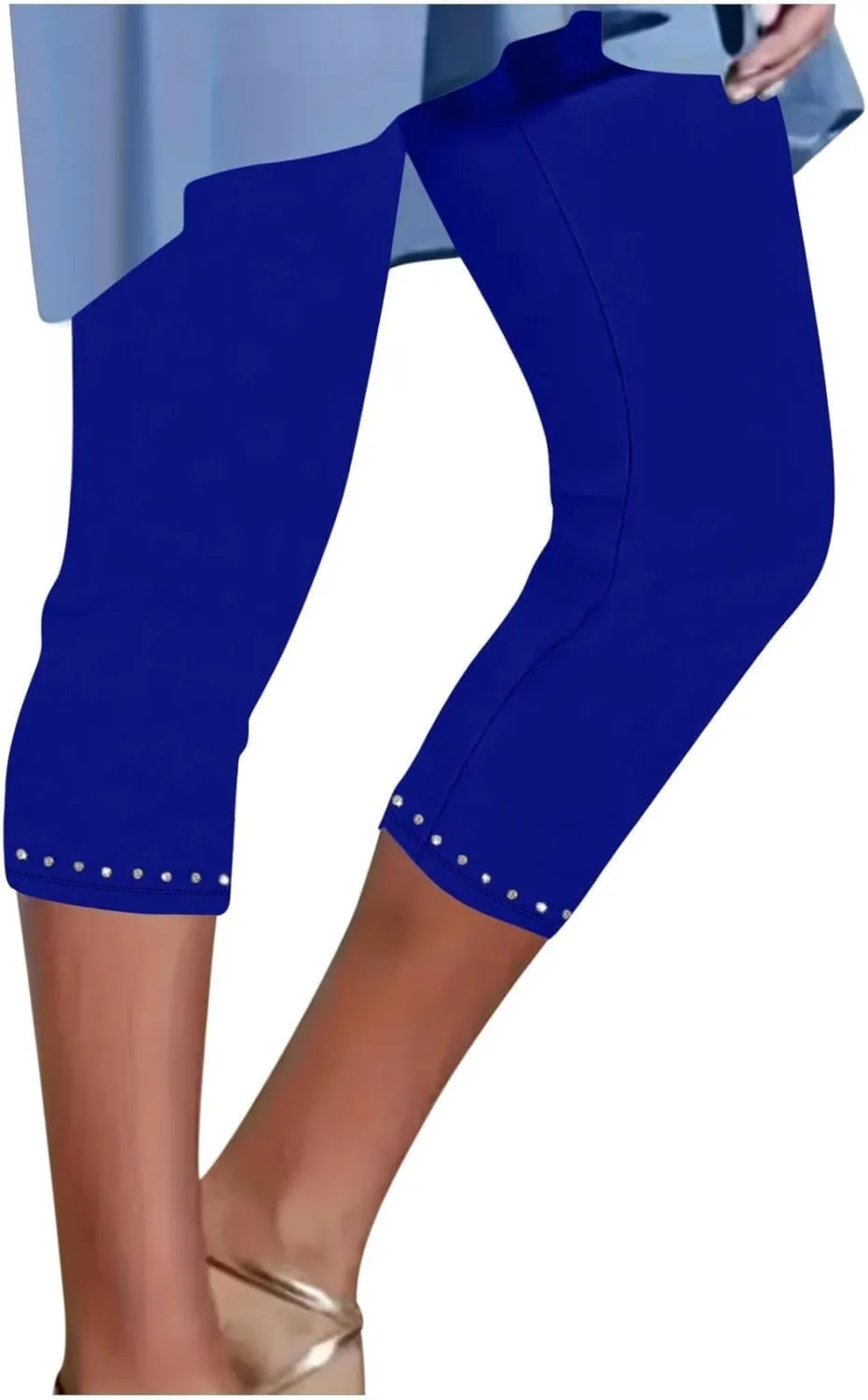 Capri Leggings for Women Summer Rhinestone Dressy Cropped High Waist Yoga Pants Workout Pants Compression Leggings