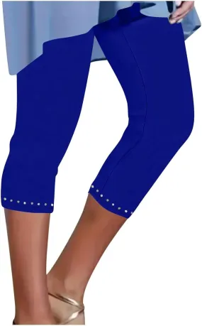 Capri Leggings for Women Summer Rhinestone Dressy Cropped High Waist Yoga Pants Workout Pants Compression Leggings