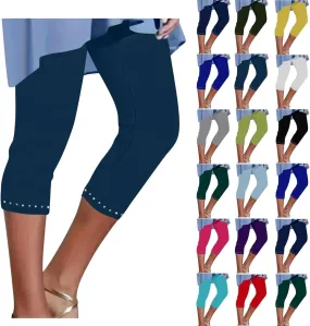 Capri Leggings for Women Summer Rhinestone Dressy Cropped High Waist Yoga Pants Workout Pants Compression Leggings