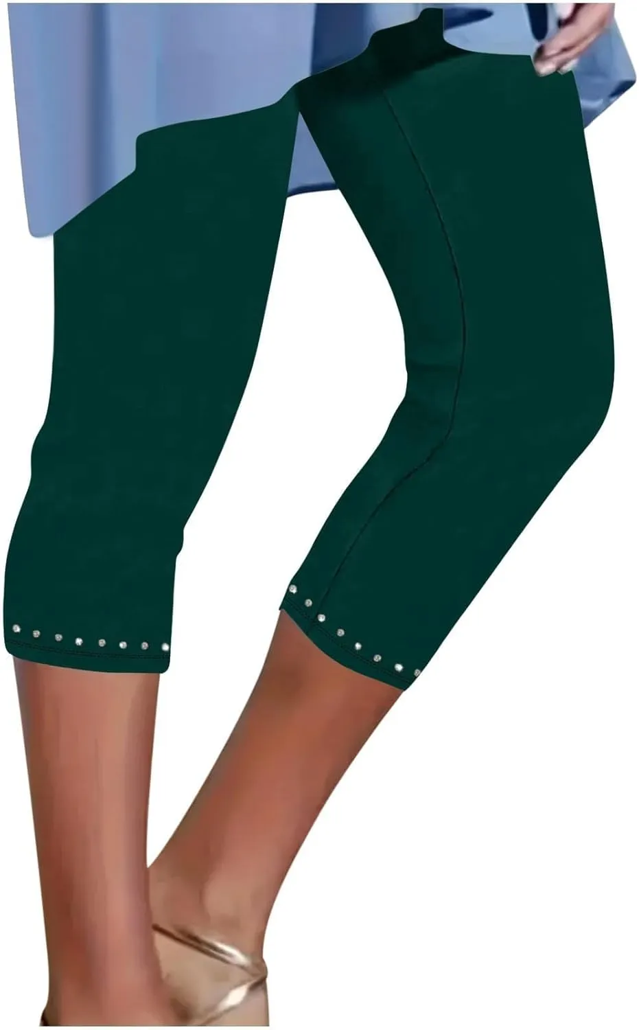 Capri Leggings for Women Summer Rhinestone Dressy Cropped High Waist Yoga Pants Workout Pants Compression Leggings