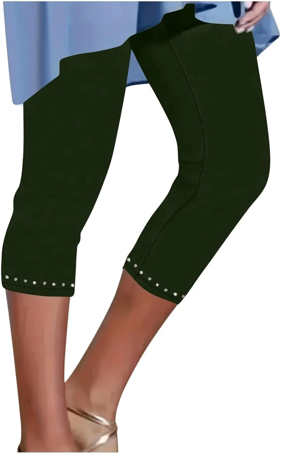 Capri Leggings for Women Summer Rhinestone Dressy Cropped High Waist Yoga Pants Workout Pants Compression Leggings