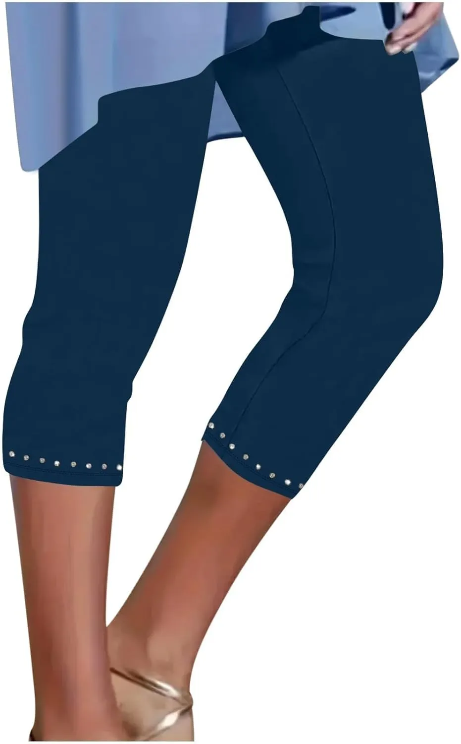 Capri Leggings for Women Summer Rhinestone Dressy Cropped High Waist Yoga Pants Workout Pants Compression Leggings