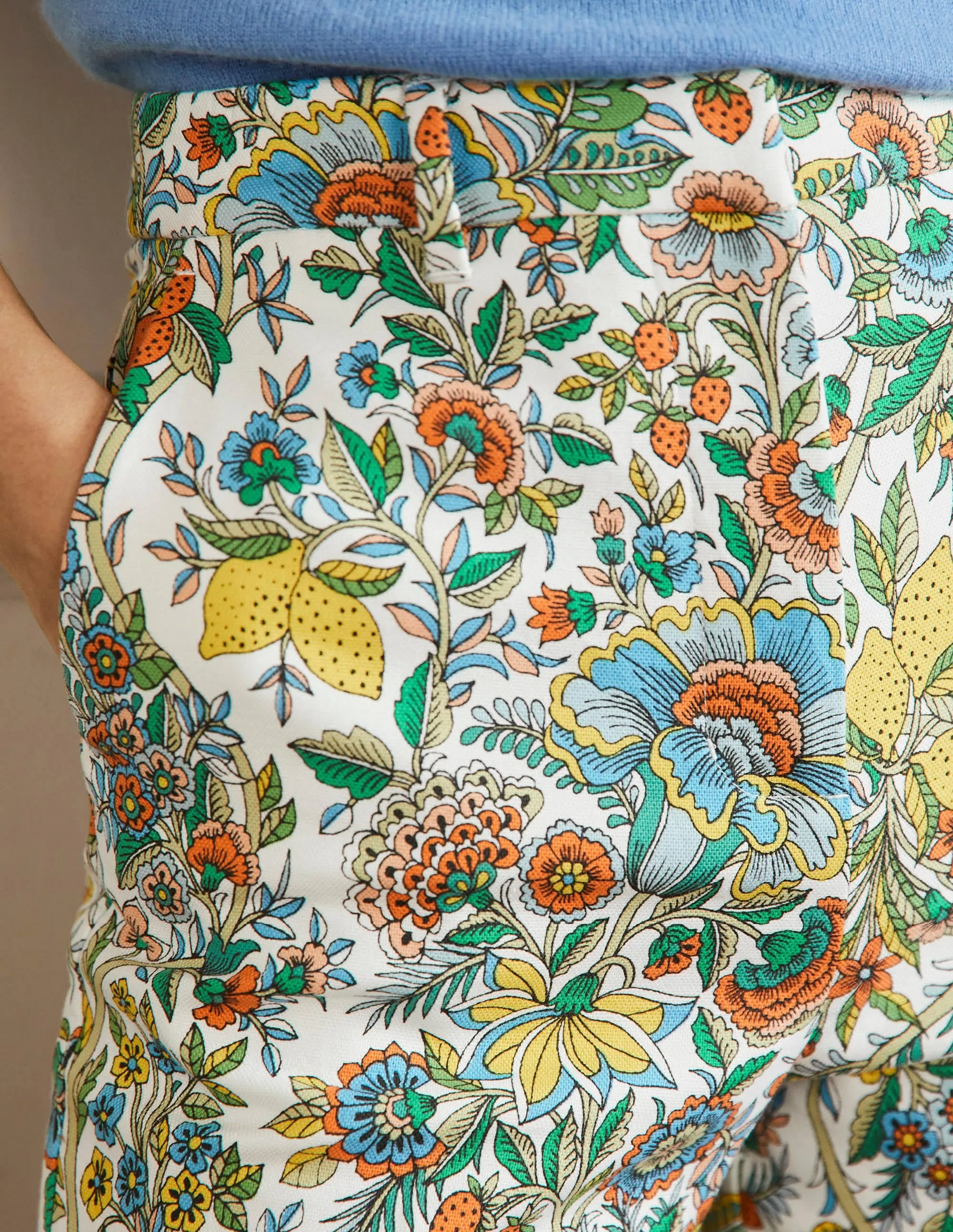 Carrie Printed Trousers-Ivory/Lemon, Tropic Meadow