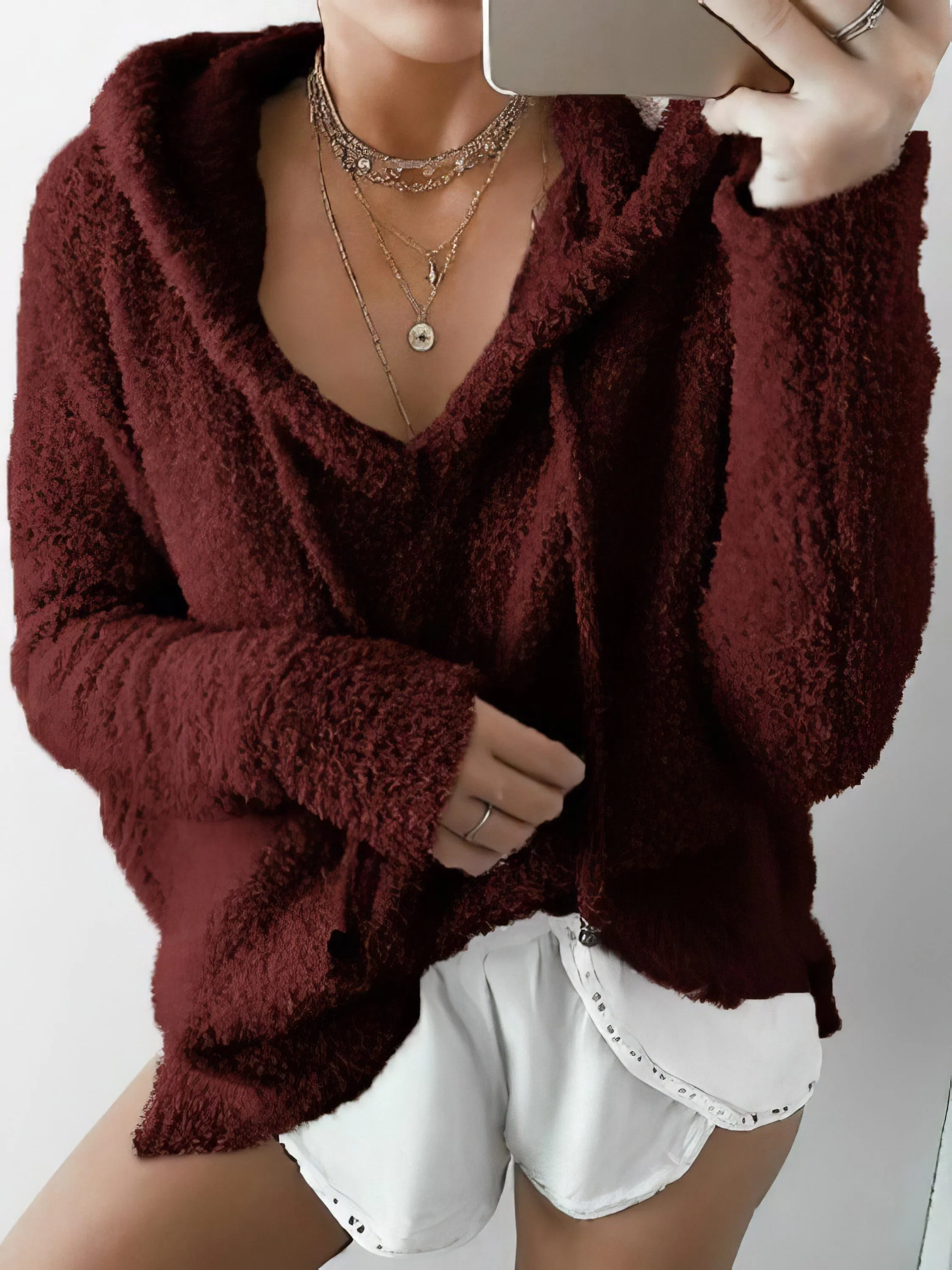 Casual Hooded Sweater with Drawstrings