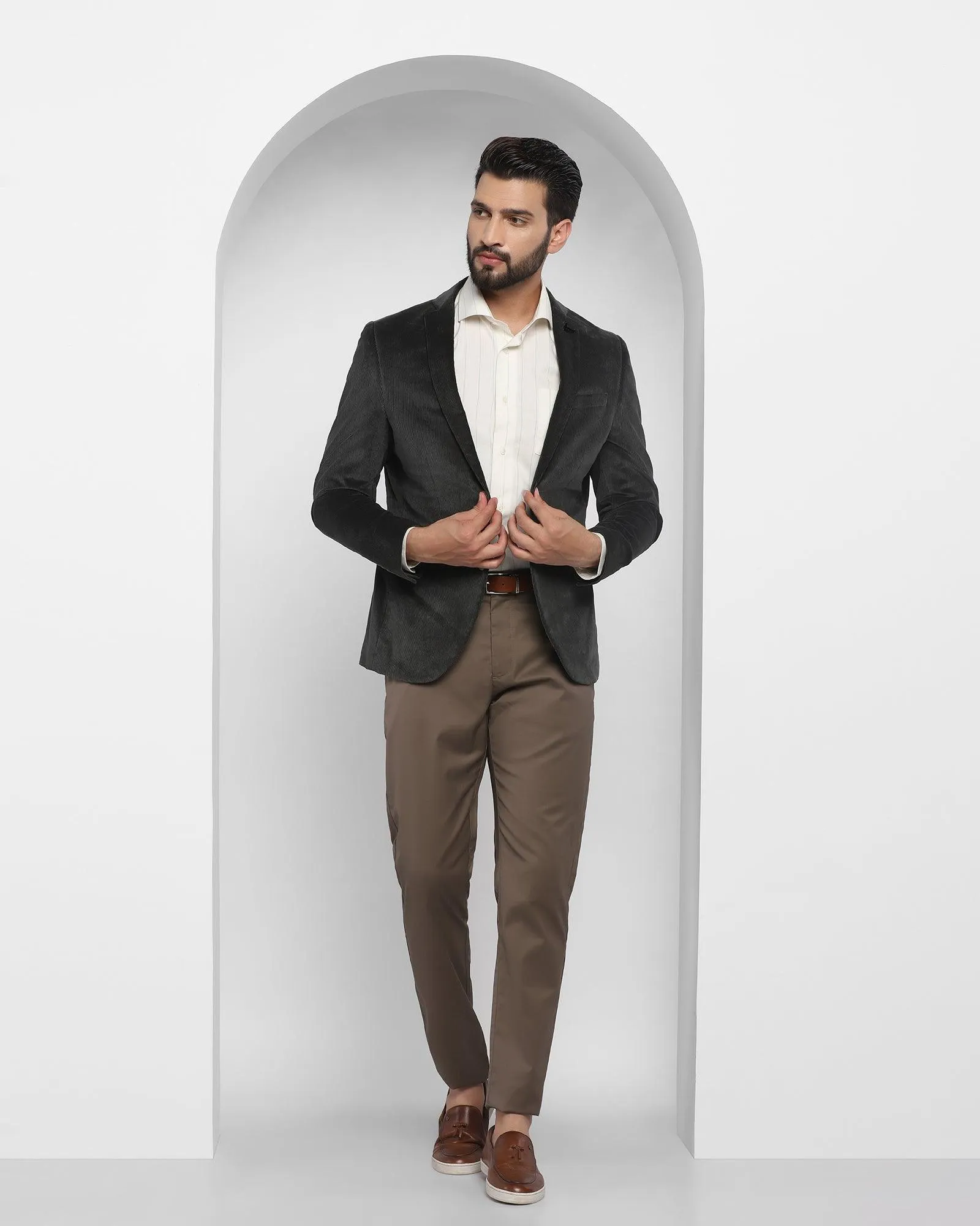 Casual Olive Textured Blazer - Elzer