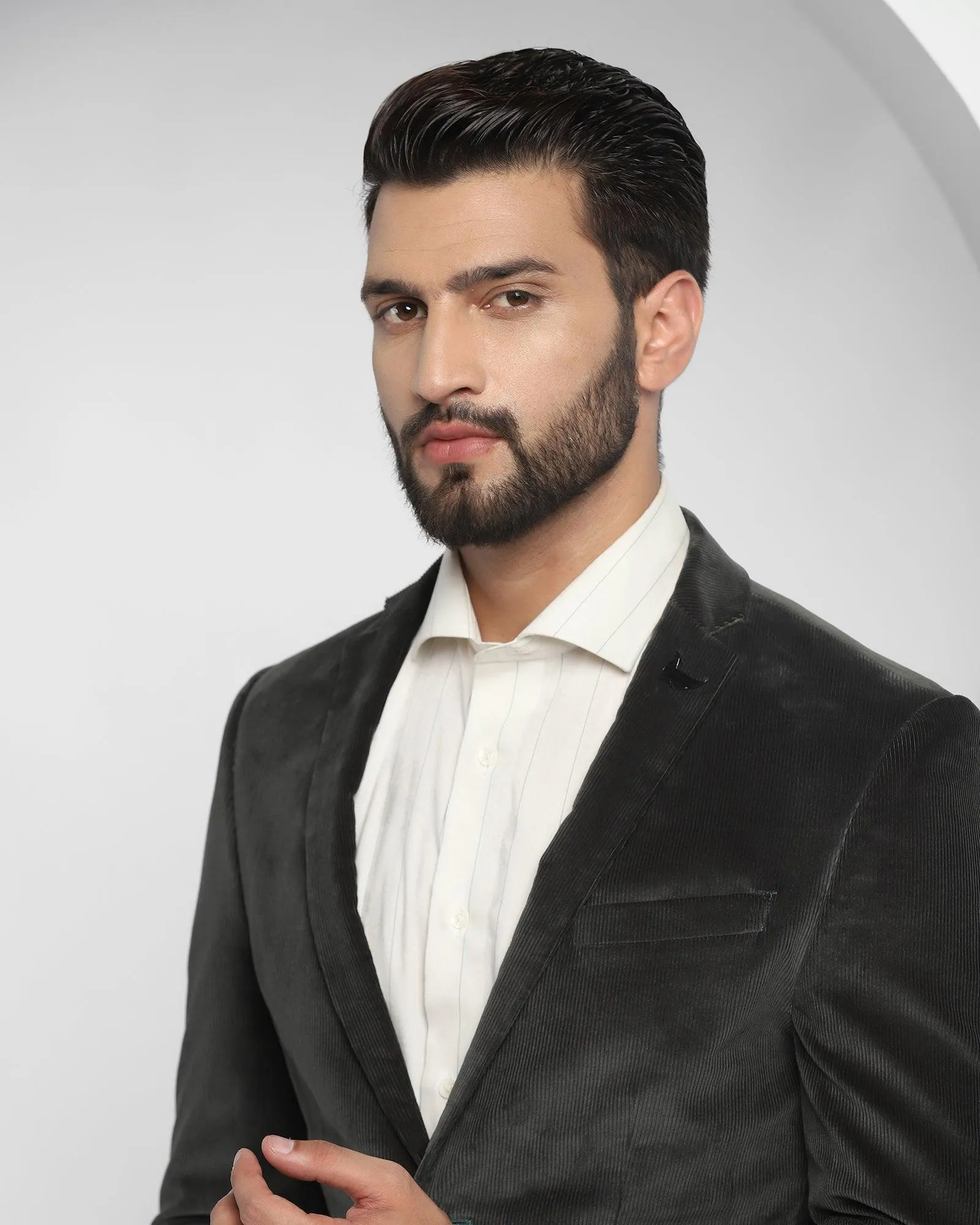 Casual Olive Textured Blazer - Elzer