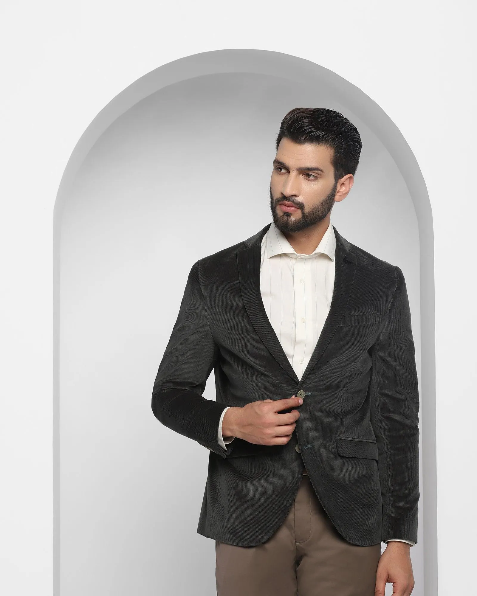 Casual Olive Textured Blazer - Elzer