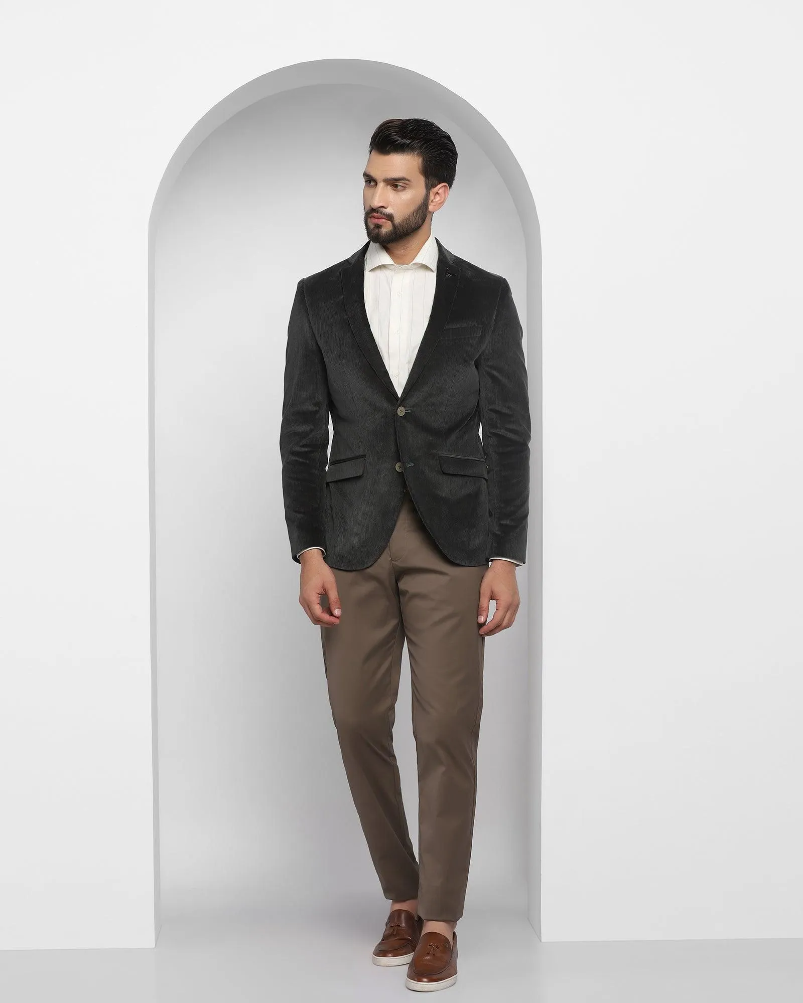 Casual Olive Textured Blazer - Elzer