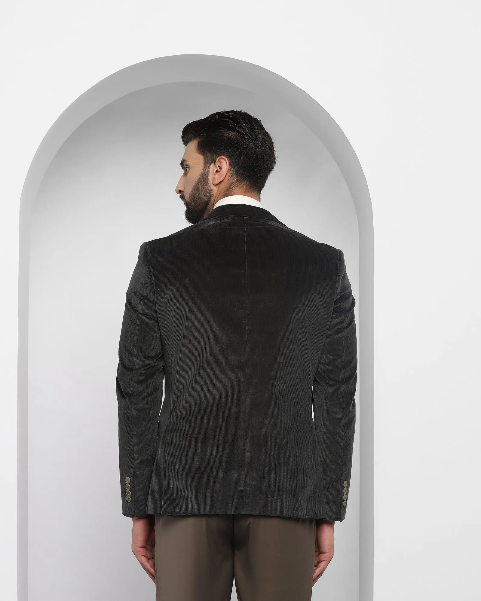 Casual Olive Textured Blazer - Elzer