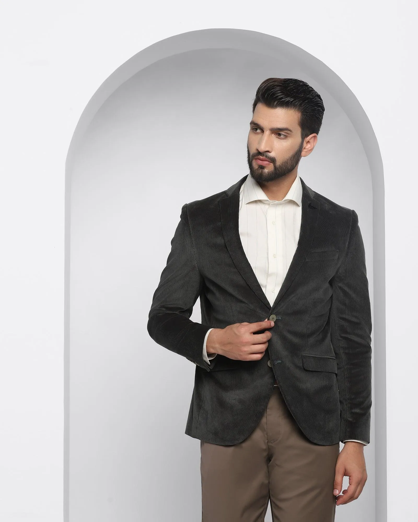 Casual Olive Textured Blazer - Elzer