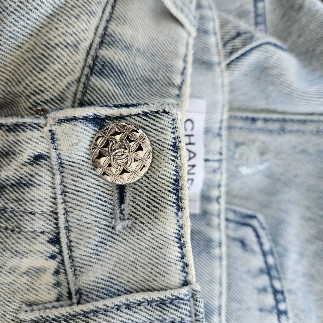 Chanel Blue Skinny Glitter Jeans