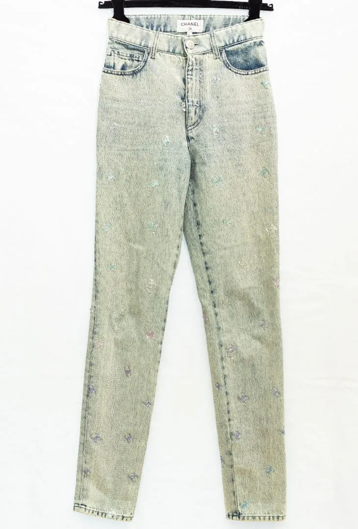 Chanel Blue Skinny Glitter Jeans