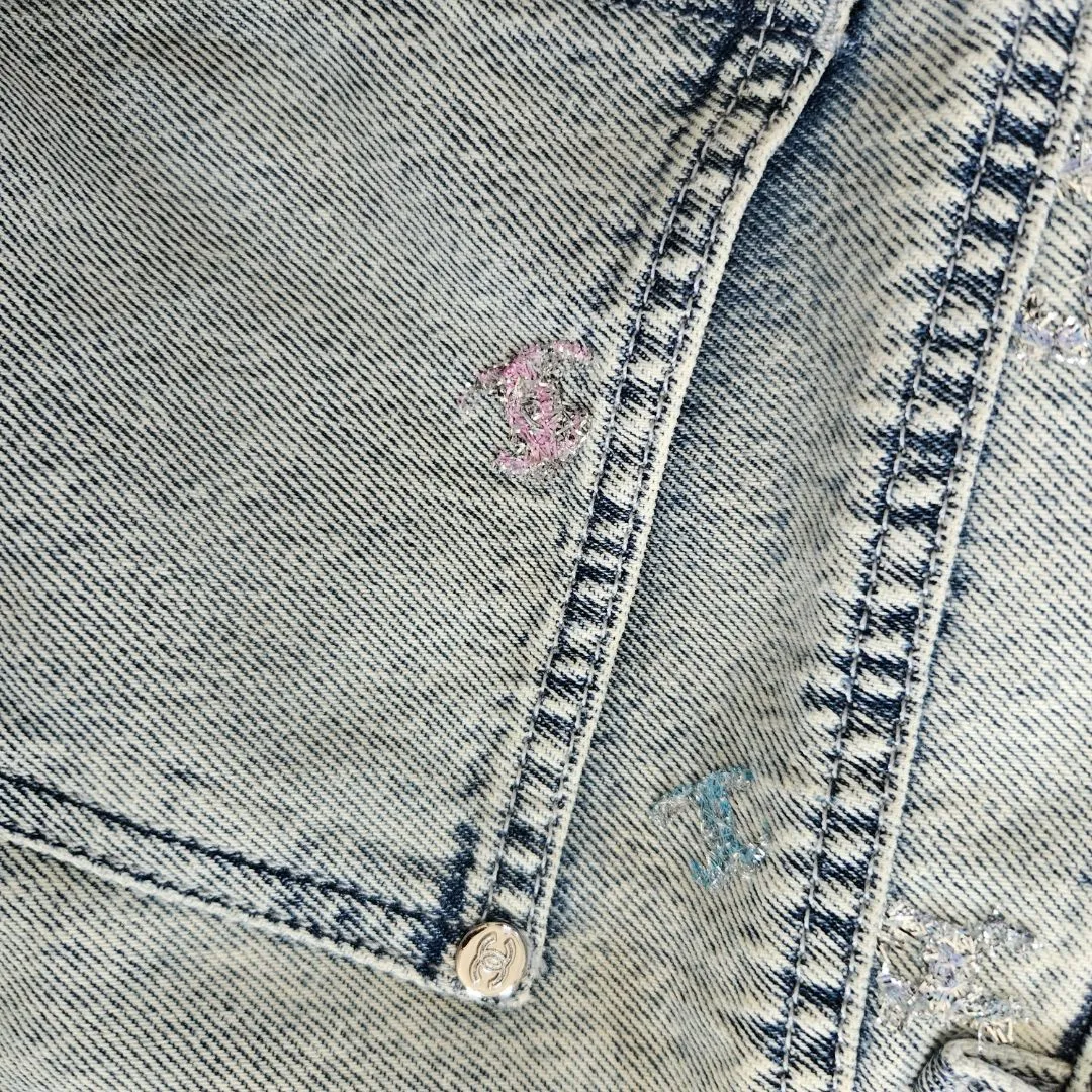 Chanel Blue Skinny Glitter Jeans