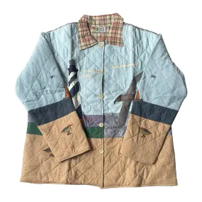 Coastal Elegance Reversible Quilted Cotton Jacket | Lighthouse-Inspired Design, Regular Fit, Soft Cotton Filling for Comfort | Extra Small