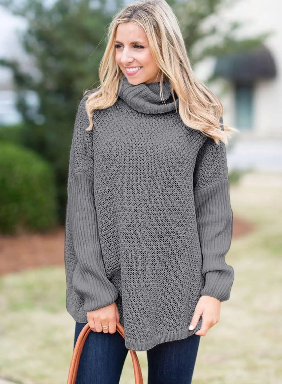 DOROSE Women's Oversized Turtleneck Long Sleeve Casual Pullover Knit Tunic Sweater