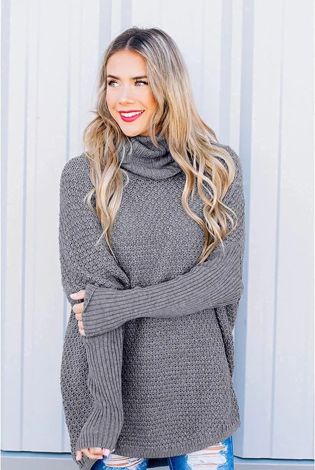 DOROSE Women's Oversized Turtleneck Long Sleeve Casual Pullover Knit Tunic Sweater