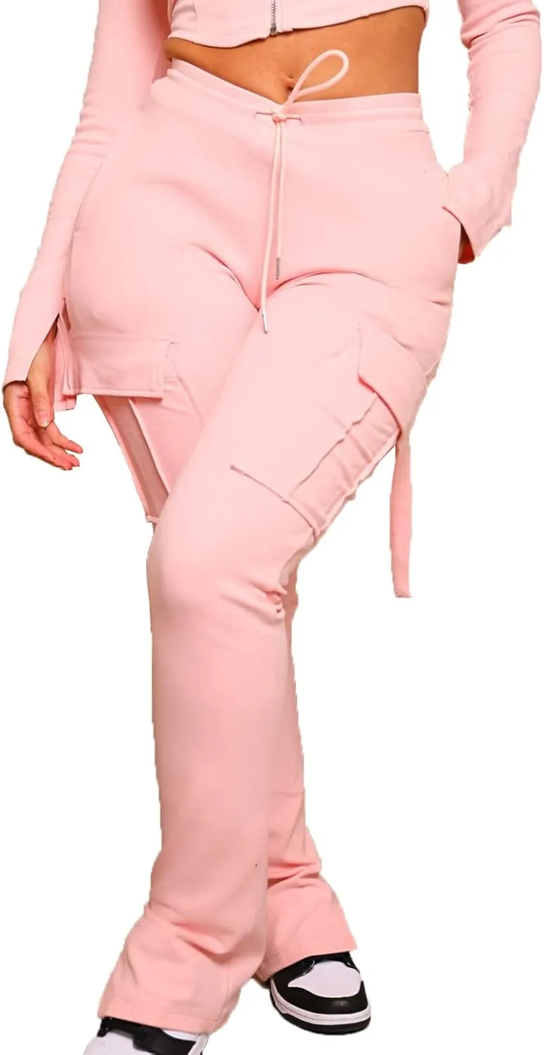 Famnbro Cargo Sweatpants Drawstring High Waisted Stretchy Casual Joggers Leggings Track Sweat Pants
