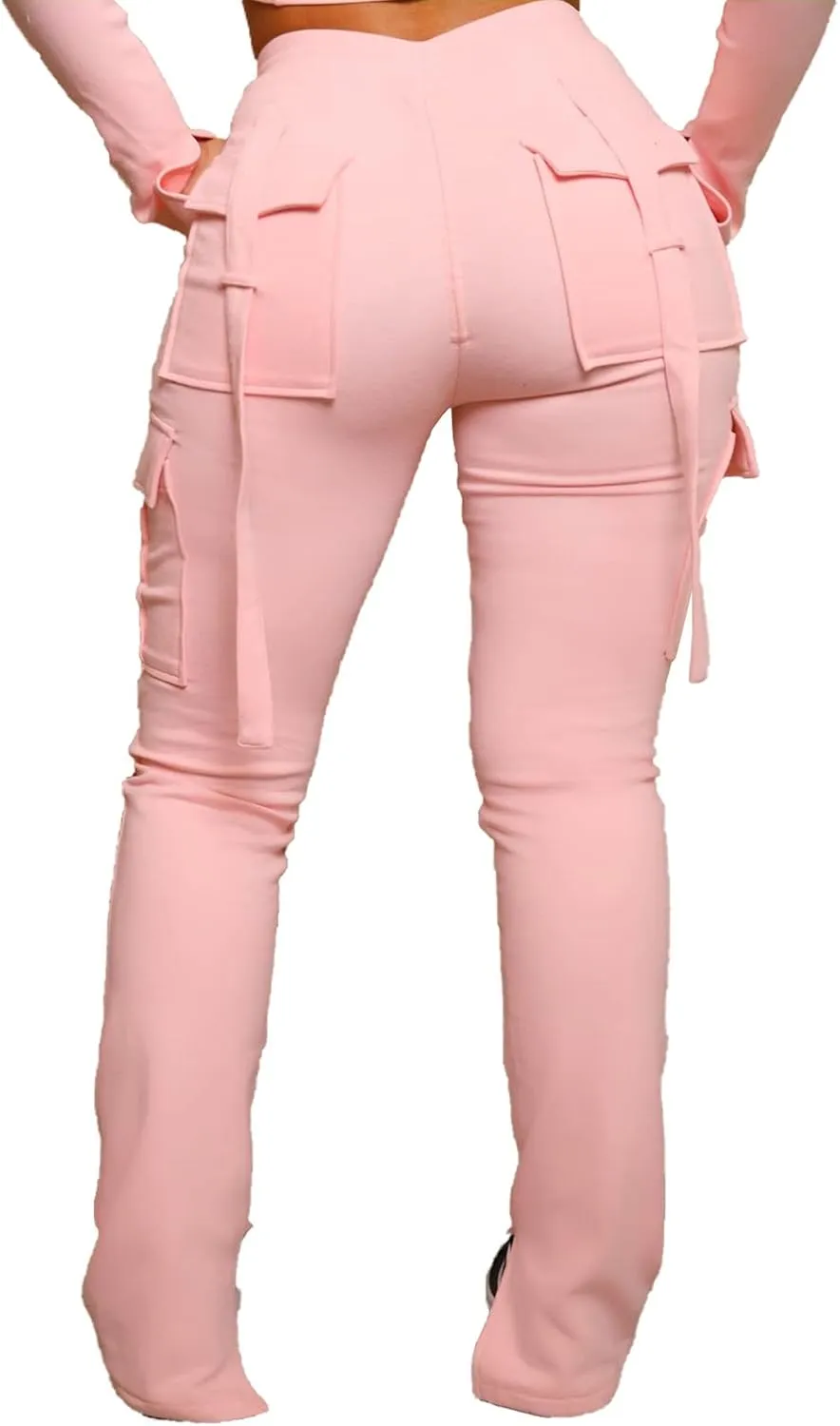 Famnbro Cargo Sweatpants Drawstring High Waisted Stretchy Casual Joggers Leggings Track Sweat Pants