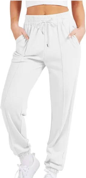 Fleece Lined Leggings Women Sherpa Drawstring Elastic Thermal Leggings Plus Size Trendy Winter Joggers with Pockets