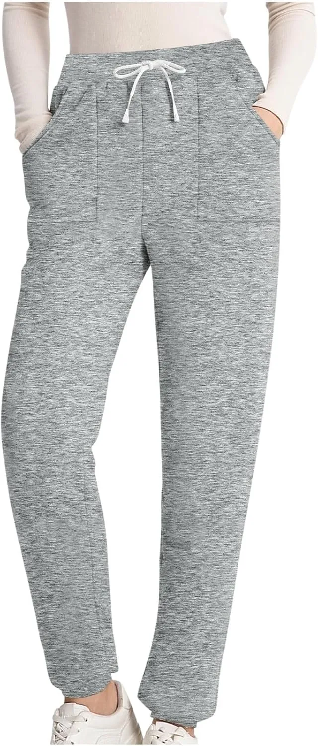 Fleece Lined Leggings Women Sherpa Drawstring Elastic Thermal Leggings Plus Size Trendy Winter Joggers with Pockets
